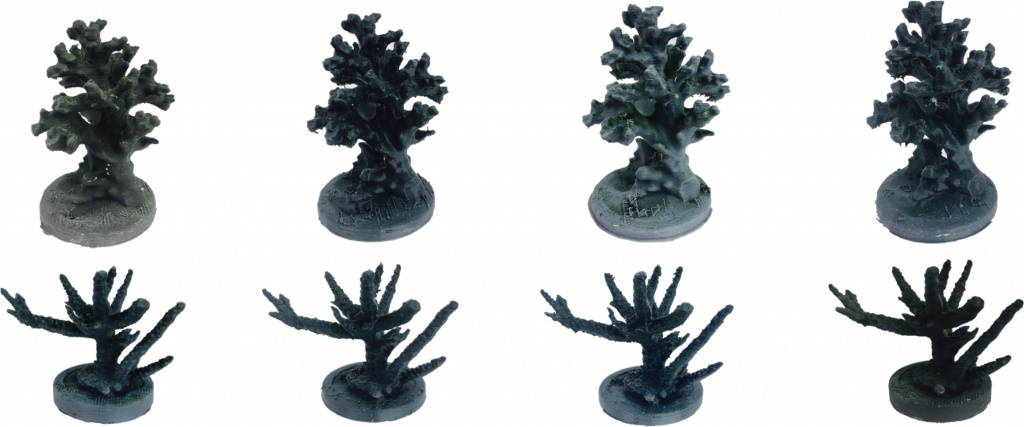 P. damicornis和A. formosa珊瑚的3D打印的復制品 P. damicornis和A. formosa珊瑚的3D打印的復制品