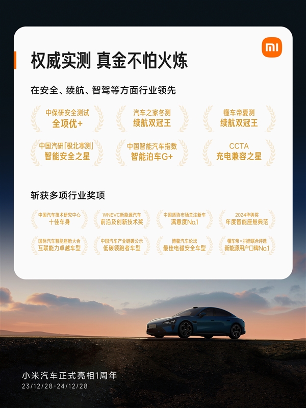 小米SU7交付提前完成年度目標:累計智駕里程已突破1億公里
